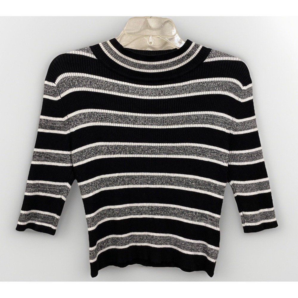 The Slope 3/4 Sleeve Black Striped Cropped Pullover Sweater Women's Size Large
